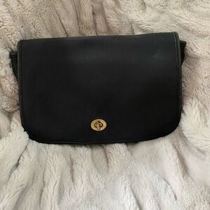 Vintage Coach Black Leather Convertible Clutch No Strap